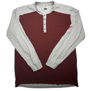 Ticomela FR Shirt Mens Large Red Gray Flame Resistant Henley Long Sleeve FRC5108